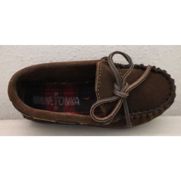 Minnetonka 2773 Boy's Sz 9M Chocolate Brown Suede Slip-On Moccassin Boat Shoes - Picture 6 of 12